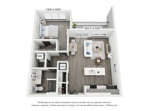 Floor plan for 1 bed, 1 bath, 814 sqft